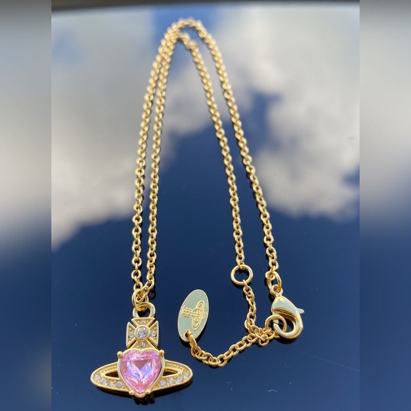 西太後項鍊 VIVIENNE WESTWOOD 土星鑲鑽愛心項鍊 白金 黃金色