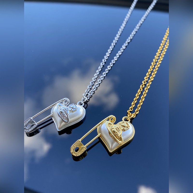 西太後項鍊 VIVIENNE WESTWOOD 愛心別針項鍊 白金 黃金色