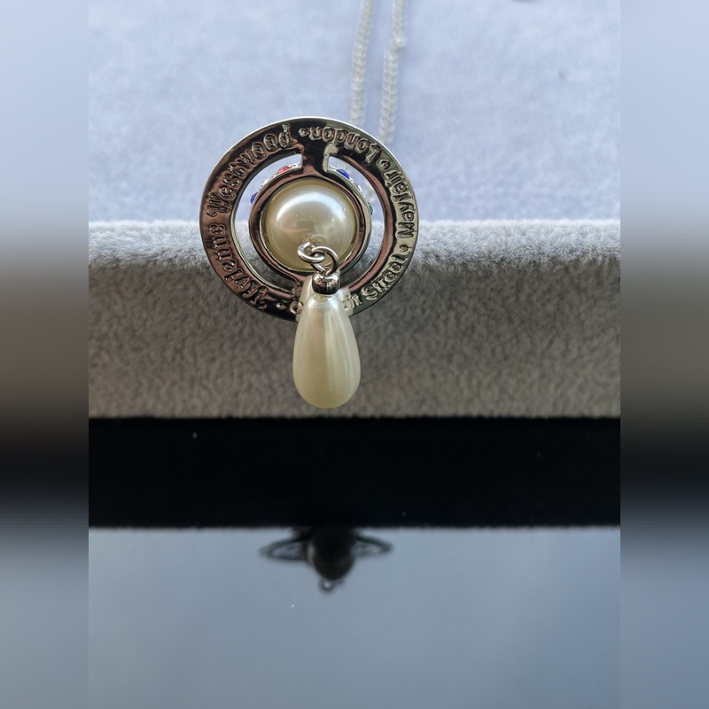 西太後項鍊 VIVIENNE WESTWOOD 土星鑲彩鑽水滴項鍊 白金