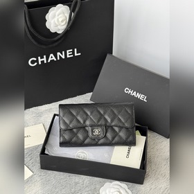 chanel 型號：2069、進口原版牛皮球紋 三折錢包，中間帶零錢包 可放硬币