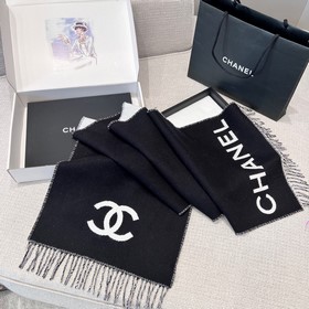 Chanel 25S 斜紋大Logo長巾 黑色 Size：168.4x44.6c