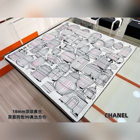 Chanel ~~2026春夏新品 90雙面同色印花方形圍巾 100%真絲斜紋布