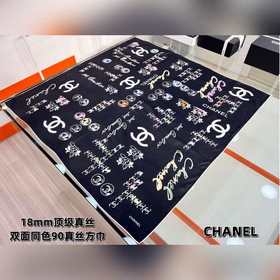 香奈兒-25年早春新品~90方巾 18mm頂級真絲雙面同色印花 Chanel标
