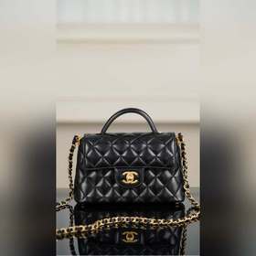 頂級進口原廠皮 所見即所得！  Chanel 25p新款 手柄口蓋包 方版 黑