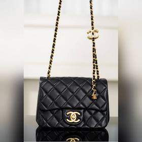 頂級進口原廠皮 所見即所得！ Chanel 25B 雙C鍊條方胖子 黑色小號