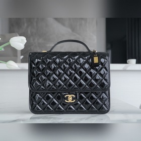 頂級進口原廠皮 所見即所得！ CHANEL 22k 高級手工坊 漆皮雙肩包 正