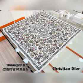 Dior 印花方巾-25早春新品[18mm雙面同色] 90 厘米白色桑蠶絲斜紋面
