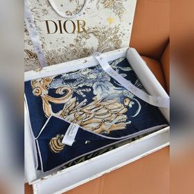 上新 Dior 印花方巾-25秋冬新品[頂級絲絨雙面同色140方巾披肩]海軍藍色