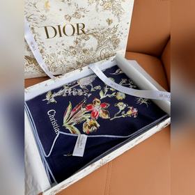 上新 Dior 印花方巾-25秋冬新品[頂級絲絨雙面同色]海軍藍色桑蠶絲斜紋面料