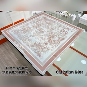 Dior 印花方巾-[18mm頂級真絲雙面同色絲巾] 90 厘米象牙色和粉色桑蠶