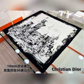 Dior 雙面同色印花方巾(18mm頂級真絲) 90厘米米白色和黑色桑蠶絲斜紋面