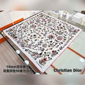 Dior 印花方巾-25早春新品[18mm雙面同色] 90 厘米象牙色和粉色桑蠶