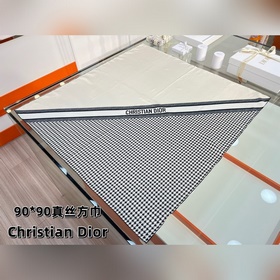 Christian Dior 90*90真絲方巾 經典千鳥格配上Christia