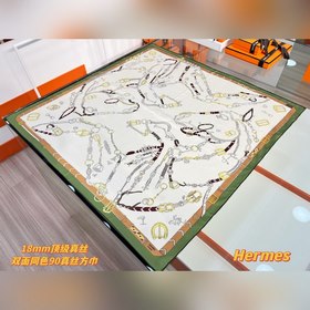 躍動的馬兒 90雙面方巾 [18mm頂級真絲] 手工卷邊斜紋真絲方巾(100%