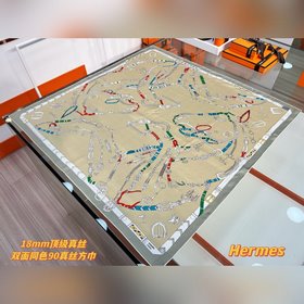 躍動的馬兒 90雙面方巾 [18mm頂級真絲] 手工卷邊斜紋真絲方巾(100%
