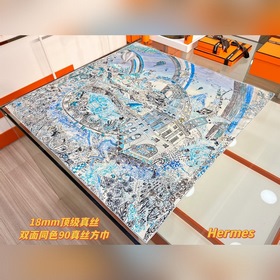 翺翔福寶之夢 90方巾~18mm頂級真絲雙面印花 手工卷邊斜紋真絲方巾(100