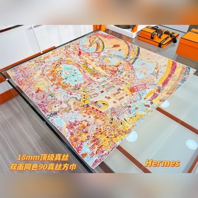 翺翔福寶之夢 90方巾~18mm頂級真絲雙面印花 手工卷邊斜紋真絲方巾(100