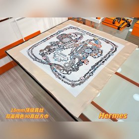 華麗的缰辔花卉版 90方巾 [18mm頂級真絲雙面同色絲巾] 手工卷邊斜紋真絲