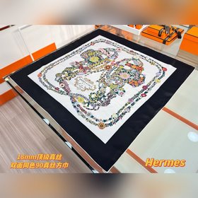 華麗的缰辔花卉版 90方巾 [18mm頂級真絲雙面同色絲巾] 手工卷邊斜紋真絲