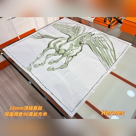 自由飛馬 18mm頂級真絲雙面同色90方巾~Hermes 手工卷邊斜紋真絲方巾