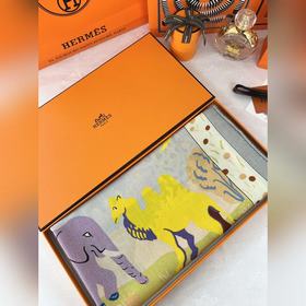 愛馬仕 伊索寓言繪本 140披肩 手工卷邊山羊絨和真絲混紡披肩(70%山羊絨，