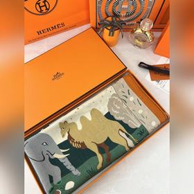 愛馬仕 伊索寓言繪本 140披肩 手工卷邊山羊絨和真絲混紡披肩(70%山羊絨，