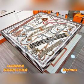 編織鞍帶 140方巾~Hermes 手工卷邊絲毛方巾(30%桑蠶絲70%羊毛)