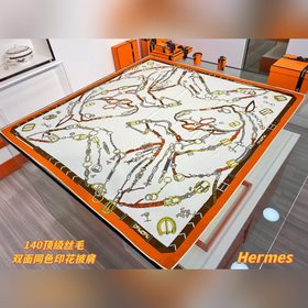 躍動的馬兒 140雙面絲毛方巾~Hermes 手工卷邊絲毛方巾(30%桑蠶絲7