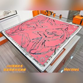 躍動的馬兒 140雙面絲毛方巾~Hermes 手工卷邊絲毛方巾(30%桑蠶絲7