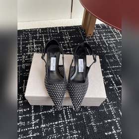 代購級 Jimmy Choo 周仰傑25春夏新品網紗燙鑽方頭小貓跟拖鞋！Jc經典