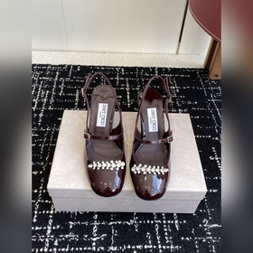 代購級 Jimmy Choo 最高品質 最新拼接 粗跟 後空涼鞋 同步專櫃 主