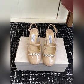 代購級 Jimmy Choo 最高品質 最新拼接 粗跟 後空涼鞋 同步專櫃 主