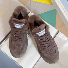 頂級版本：女款 JimmChoo周仰傑 最新 JC 羊毛 厚底 休閑 運動鞋 原