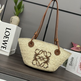 Loewe (高版本) 伊拉卡棕榈纖維和牛皮革 Anagram Basket