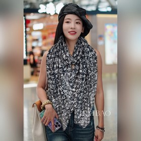 太贊了 頂級客供亮片銀線羊絨長巾，驢家新款 [L水墨花紋亮片長巾]頂級羊絨印花