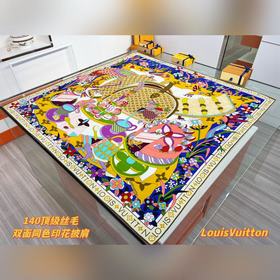 PICNIC 140雙面絲毛印花披肩~LV Picnic 絲毛方巾融蘊摩登格調
