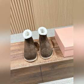 MIU MIU FW Deck shoes 秋冬加絨保暖羊羔毛短筒雪地靴 結合