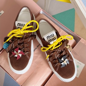 頂級版本：女款 MiuMiu缪缪 最新款 魔術貼 帆布 厚底 餅幹鞋 休閑 運動