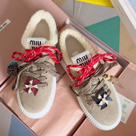 頂級版本：女款 MiuMiu缪缪 最新款 魔術貼 帆布 厚底 餅幹鞋 休閑 運動
