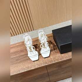 Saint Laurent 聖羅蘭一字環帶logo銜接高跟涼鞋 上腳絕美的ys