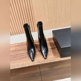 Saint Laurent YSL聖羅蘭秋冬新款側拉鍊高跟及踝靴尖頭細跟短靴 及