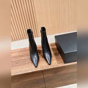 Saint Laurent YSL聖羅蘭秋冬新款側拉鍊高跟及踝靴尖頭細跟短靴 及