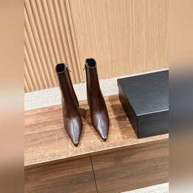 Saint Laurent YSL聖羅蘭秋冬新款側拉鍊高跟及踝靴尖頭細跟短靴 及