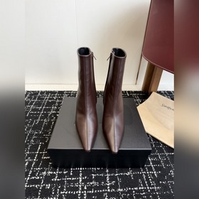 代購級 牛油皮短靴 大長腿必備 YSL 高跟 短靴 Yvette Saint L