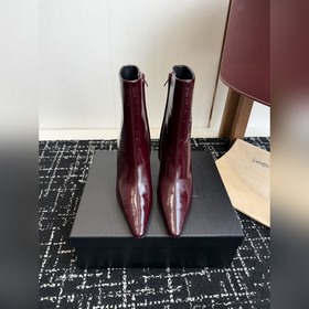 代購級 牛油皮短靴 大長腿必備 YSL 高跟 短靴 Yvette Saint L