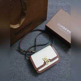 Burberry 巴寶莉新款 TB 迷你專屬标識雙色帆布拼皮革鎖扣包 版型立挺的