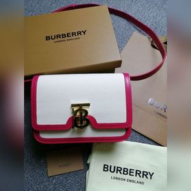 Burberry 巴寶莉TB小號雙色帆布皮革鎖扣包，版型立挺的單肩包，鎖扣裝飾