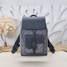 Dior-迪奧專櫃最新款馬鞍雙肩背包 官網同步 原單品質 深灰色 采用米色和黑色