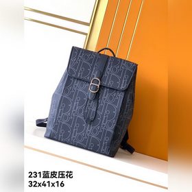 雙肩背包，231藍色全皮壓花。全皮Dior-迪奧專櫃最新款馬鞍雙肩背包 走秀款