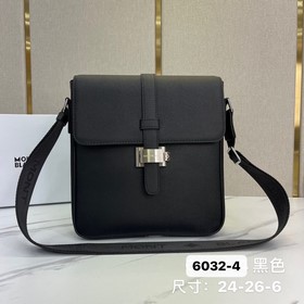 型號：6032-4黑色手撐紋牛皮 #頂級原單貨萬寶龍新款鋼鎖蓋頭斜挎包，光澤好上